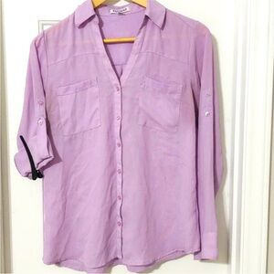 Express | Lavender Relaxed Button Down with Notched Collar
